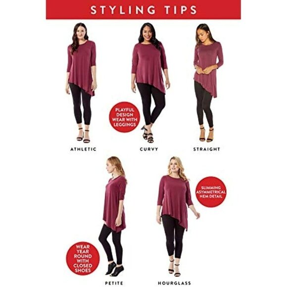 Rohb by Joyce Azria High Line Sleeve Asymmetrical Tee (Burgundy) Size M - Picture 5 of 6